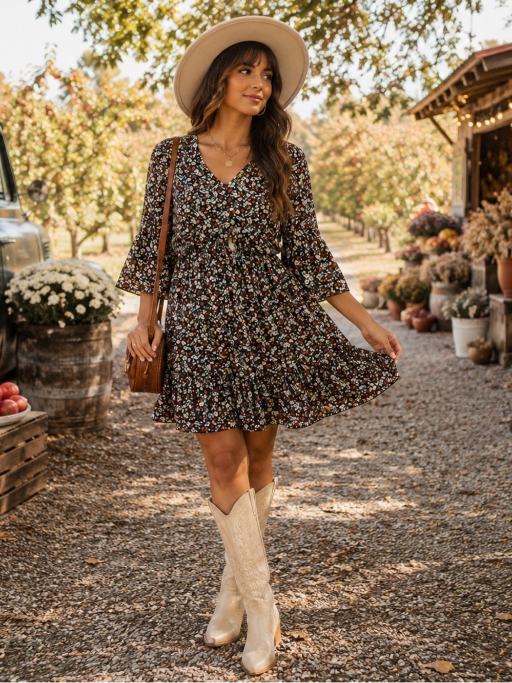 Manydress Chiffon Floral Print V Neck Casual Mini Boho Ruffle Swing Dress XL